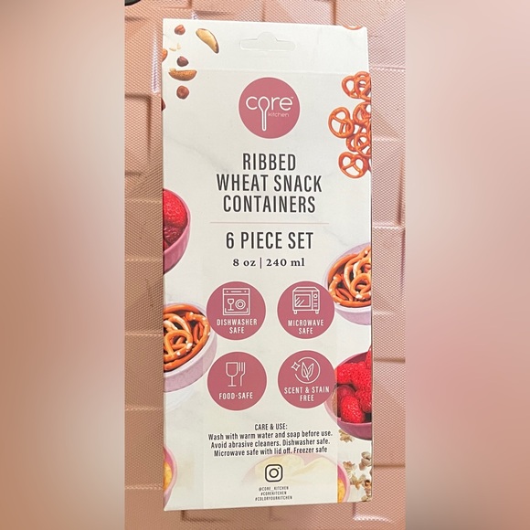 New 6 PIECE SET Ribbed Wheat Snack Containers - Picture 2 of 3